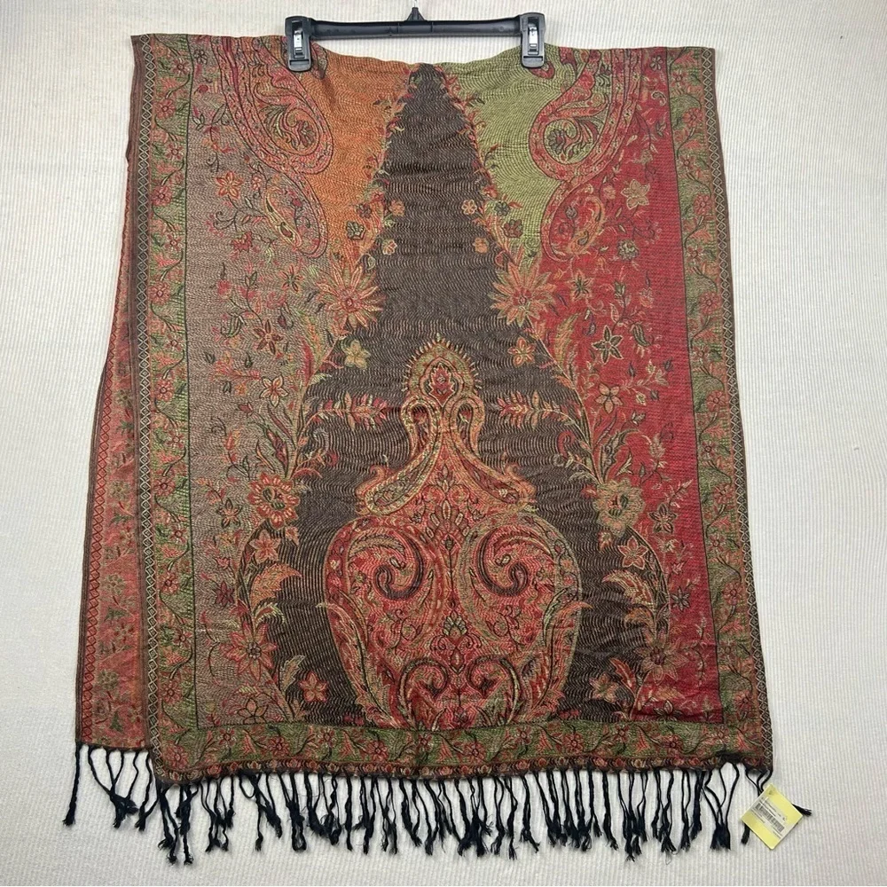 NWT Rapti Fashion Pashmina Silk Blend Scarf Shawl Kani Weave Paisley Tassels